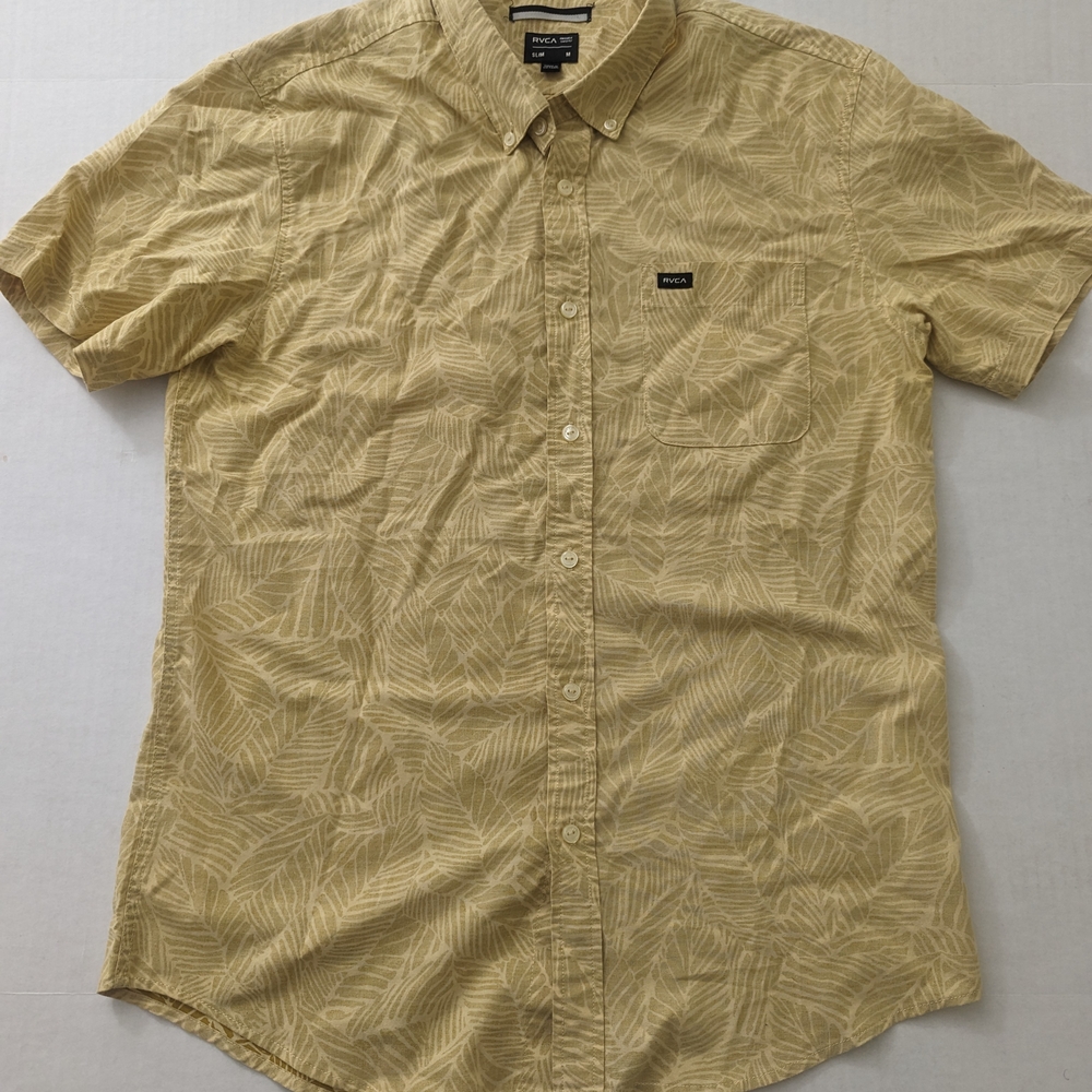 RVCA Men's Yellow Floral Short Sleeve Shirt Size Medium